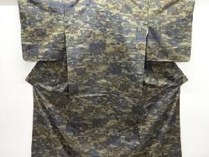 未使用品　ヱ霞に御所車摸様織り出し手織り紬着物